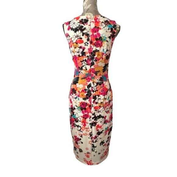 Maggy London Women's 6 Multicolored Floral Sleeveless Lined Midi Sheath Dress - Picture 4 of 14